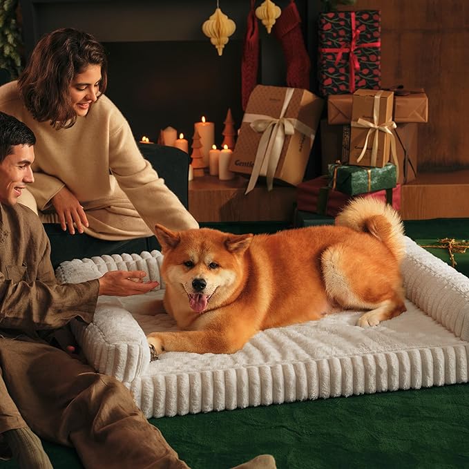 Bedsure ComfyFleece™ Orthopedic Dog Beds for Extra Large Dogs, Waterproof Memory Foam XL Pet Bed with Sides, Non-Slip and Egg-Crate Foam Big Dog Couch Sofa with Washable Corduroy Cover, Cream