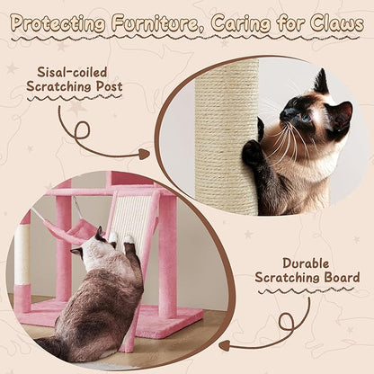 Yaheetech 63.5″ H Cat Tree, Multi Level Cat Tree Condo with Basket Hammock Scratching Post, Cat Furniture for Indoor Cats