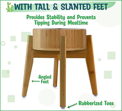 Elevated Dog Bowls for Large Breed - (15-Inch High) Raised Food/Water Bowl with Stand - Bamboo-Steel, Dry/Wet Food Suitable
