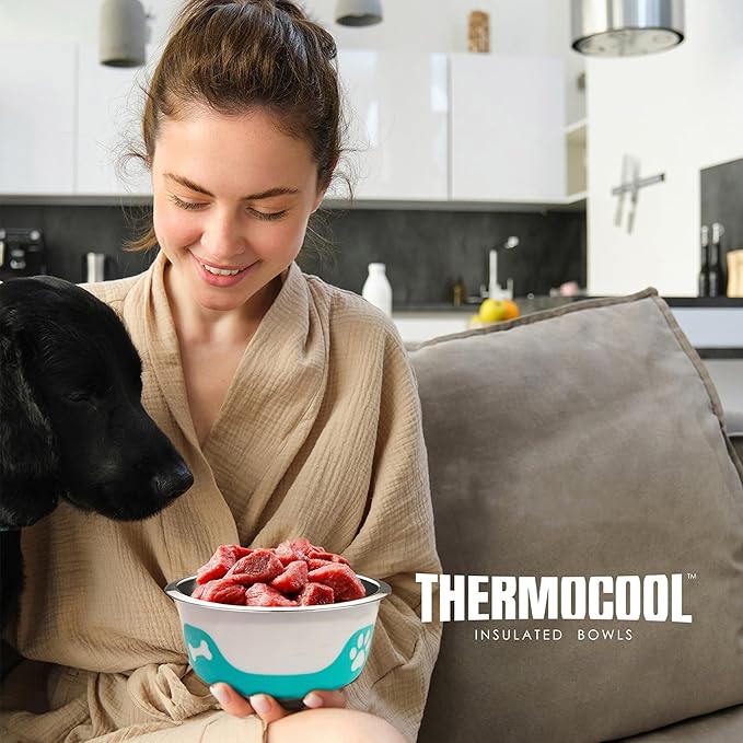 Thermocool Insulated Stainless Steel Pet Bowl - 64 Oz (XL) Non-Slip Feeding Dish Reduces Sliding & Spills, Keeps Water Cold & Food Warm, Dishwasher Safe (Light Purple)
