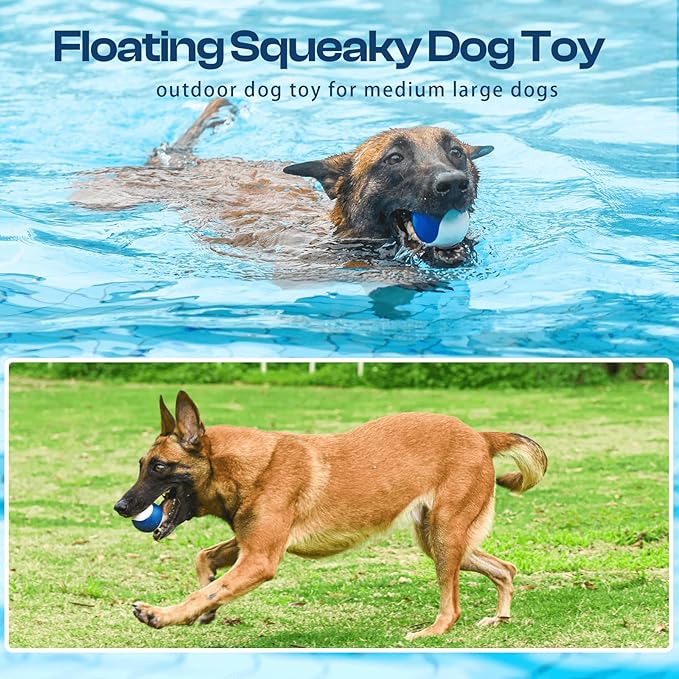 Squeaky Dog Toy – Durable Rubber Dog Ball for Medium & Large Dogs, Tough Interactive Fetch Toy for Chewers, Outdoor Training & Play Ball, Floating Water Play Gift.Red Black