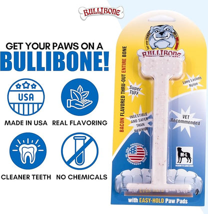 Bullibone Nylon Dog Chew Toy for Aggressive Chewers - Dental Hygiene Bone with Bacon Flavor, Durable Tough Chew Toys for Extra Large Dogs, Indestructible Dog Bone - 2 Pack