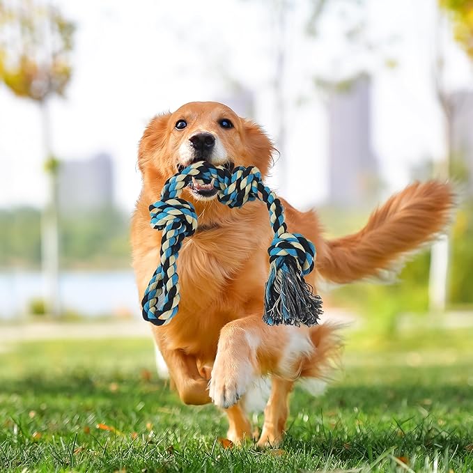 Dog Chew Rope Toys Aggressive Chewers Tough Rope Chew Toys for Medium Large Breed XL Dogs Heavy Duty Dog Chew Toys Durable Tug of War Dog Toy for Medium to Large Breed Teeth Cleaning,Blue