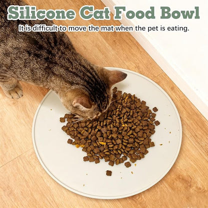 BNOSDM Silicone Cat Feeding Mat 2 Pack Dog Bowl Mats Pet Silicone Food Mat for Food and Water Nonslip Waterproof Feed Mats Round Eating Plate for Small and Medium Cats and Dogs (Beige)