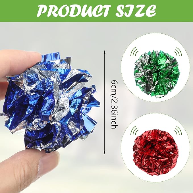 Silkfly 100 Pcs Polyester Film Crinkle Balls Cat Toys 2.36" Interactive Crinkle Ball, Colorful Balls Chew Toy for Cat Chase Ball Toys Attract Cats for Indoor Cats and Kittens to Keep Fit and Active