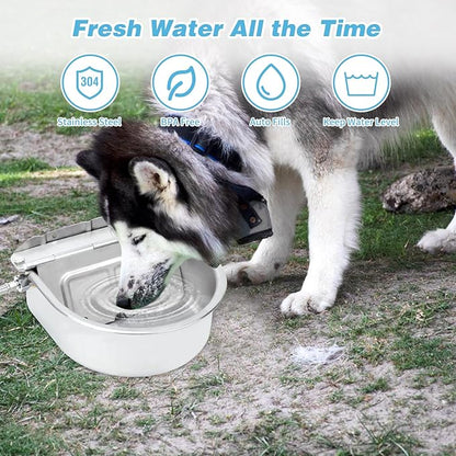 FHTONGE 304 Stainless Steel Automatic Dog Water Bowl Dispenser with Drainage and Float Valves, Large Auto Fill Dog Waterer for Outdoor Big Dog Livestock Poultry Horse Cow Goat Pig Chicken Duck Rabbit