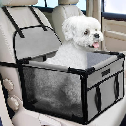 PetsHome Dog Car Seat Foldable Dog Car Booster Seat Waterproof Breathable Oxford Travel Bag for Small to Medium Dogs, Puppies, and Pets-Pure Grey-Upgrade