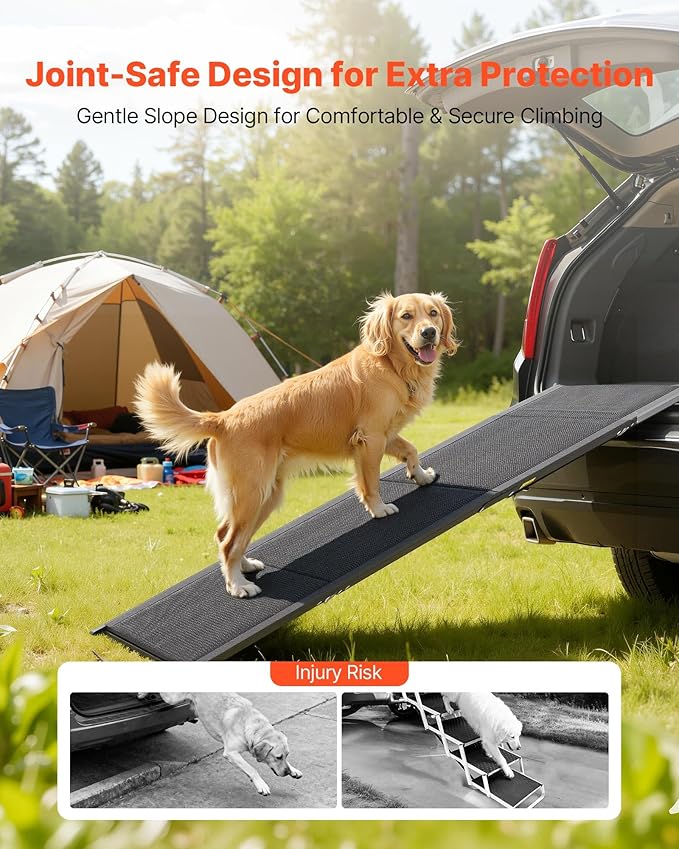 VEVOR Dog Ramp for Cars, 71" L x 17" W, Folding Pet Ramps for Medium & Large Dogs up to 250lbs, Pet Stair Ramp with Non-Slip Oxford Fabric Surface, Portable Outdoor Dog Car Ramps for SUV & Truck