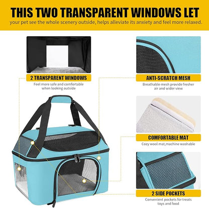 Large Cat Carrier for 2 Cats Safe Soft Side Pet Carrier for Dog Collapsible Travel Small Dog Carrier TSA Airline Approved Cat Carrier for Large Cats 20 lbs, Blue
