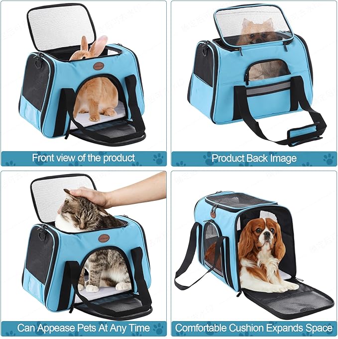 Cat Carrier Dog Carrier Pet Carriers for Medium Small Cats Dogs Puppies up to 25 Lbs,TSA Airline Approved Small Dog Cat Carriers Soft Sided,Collapsible Travel Puppy Carrier (Blue, Large)