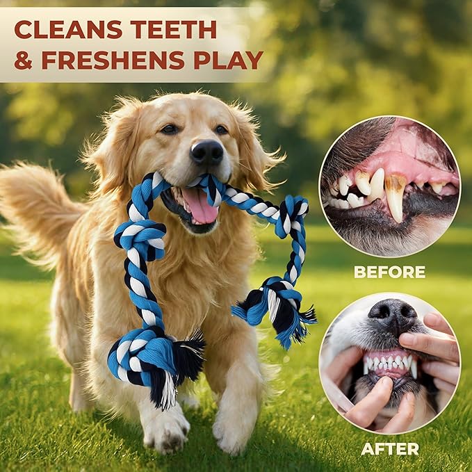 Pup Quartet Dog Rope Toy for Aggressive Chewers – 36-Inch Tug of War Dog Toy – 5-Knot Heavy Duty Rope Toys for Dogs – Virtually Indestructible Chew Toys for Medium & Large Dogs
