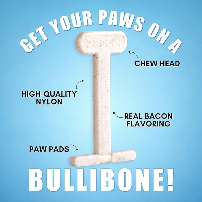 Bullibone Nylon Dog Chew Toy for Aggressive Chewers - Dental Hygiene Bone with Bacon Flavor, Durable Tough Chew Toys for Extra Large Dogs, Indestructible Dog Bone - 3 Pack