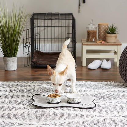 Bone Dry Pet Bowl Collection Ceramic Set, Small, Marble, 2 Count White