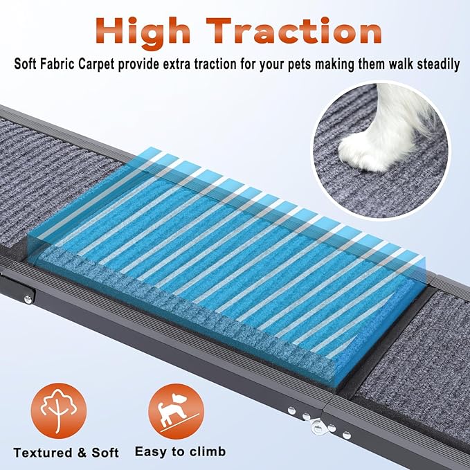 71" X-Long Dog Ramp for Car, Foldable Dog Ramps for Large Pets, Portable Dog Ramp for Truck, 17" Wide Dogs Car Ramp with Non-Slip Rug Surface, Pet Ramps for Large Dogs Up to 250LBS for SUV Truck-XL