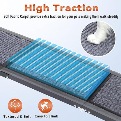 71" X-Long Dog Ramp for Car, Foldable Dog Ramps for Large Pets, Portable Dog Ramp for Truck, 17" Wide Dogs Car Ramp with Non-Slip Rug Surface, Pet Ramps for Large Dogs Up to 250LBS for SUV Truck-XL