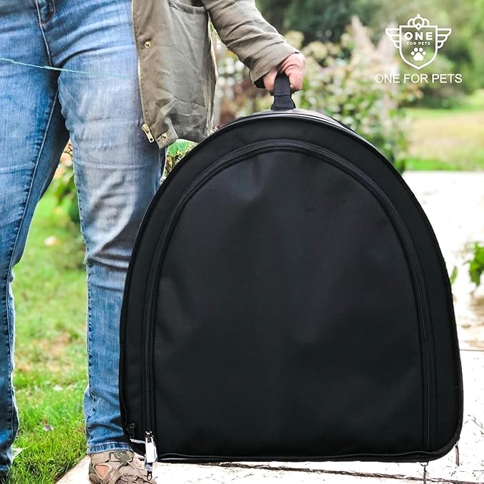 One for Pets Portable 2-in-1 Double Pet Kennel/Shelter, Fabric, Black 20"x20"x39" - Car Seat-Belt Fixture Included