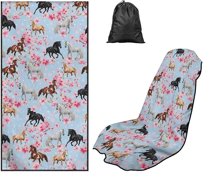 SEANATIVE Horse Flowers Sweat Towel Seat Cover, Car Seat Towel Protector, Car Seat Cushion Covers for Trucks SUV Jeep, Universal Seat Covers for Gym, Running, Swimming