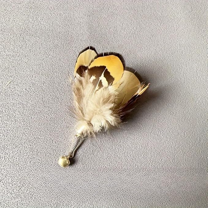 Cat Insect Feather Toy Wand Replacement,Cat Toys Feather Refills,Set of 6 Replacement Heads with Bells,Natural Feather Interactive Cat Toys (Style B)
