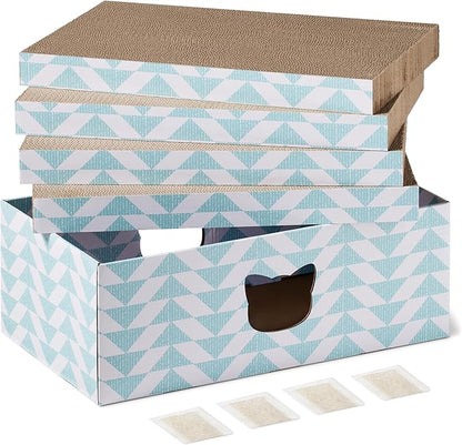 Amazon Basics Corrugated Cardboard Cat Scratchers, FSC-Certified, 4-Pack, 16.5 x 10 x 1.5 in, Blue