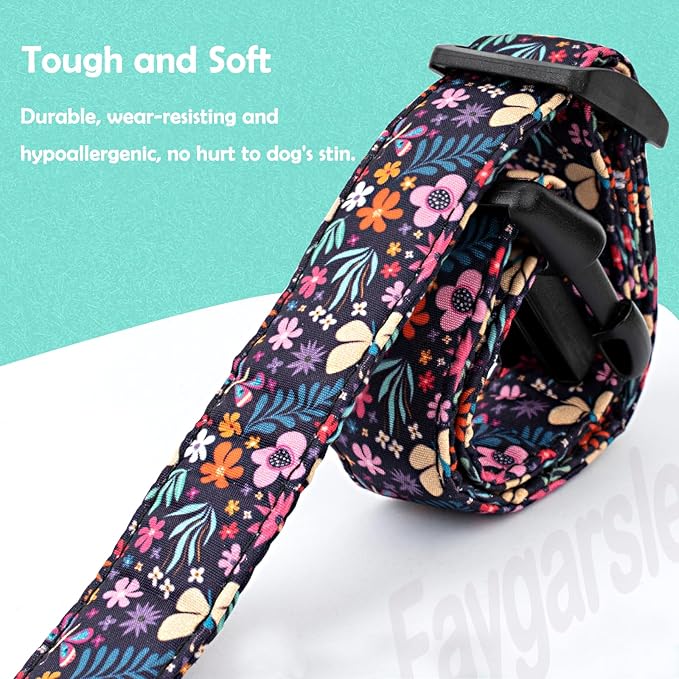Faygarsle Cotton Designer Dogs Collar Cute Flower Dog Collars for Girl Female Small Medium Large Dogs with Purple Flower Charms M
