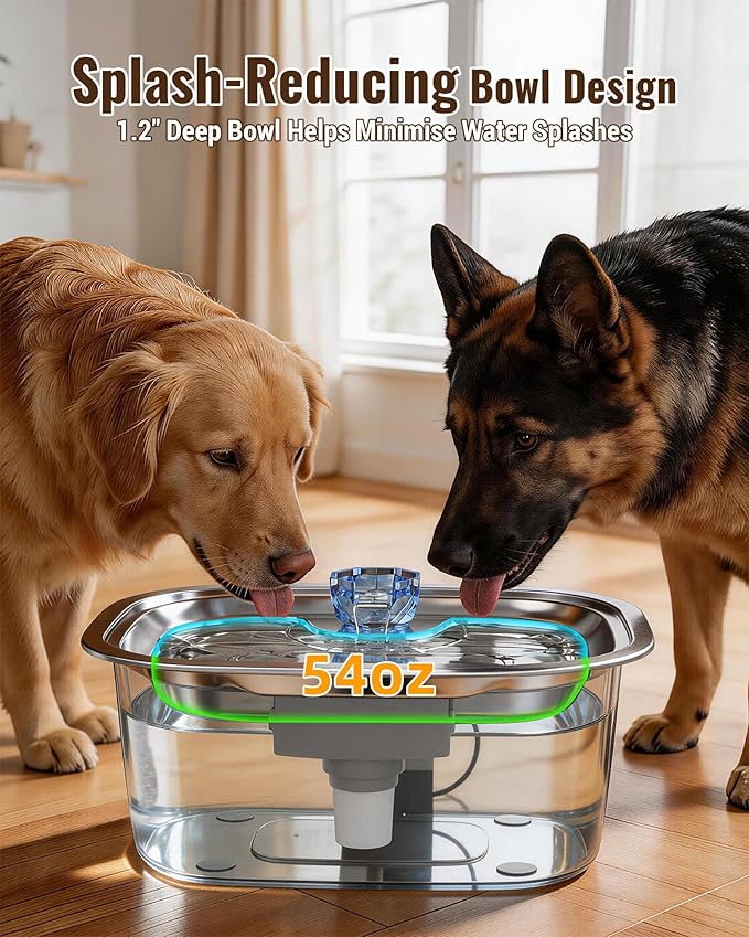 PETNF 3-Gallon Stainless Steel Dog Water Fountain for Large Dogs, Dog Water Bowl Dispenser with 4 Filters, Visible Water Window, Quiet Pump & LED Low-Water Indicator