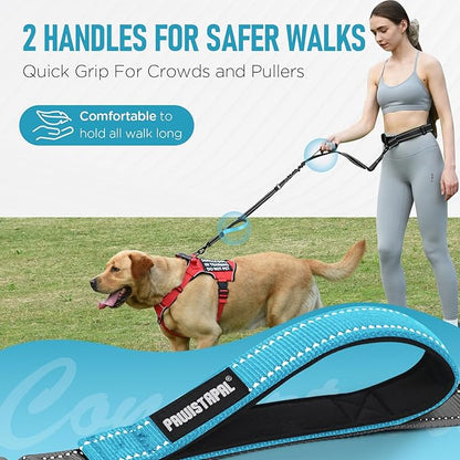 Hands Free Large Dog Leash, 6-8 FT Bungee Leash with Waist Belt for Dog Up to 150 lbs, Running Walking Jogging