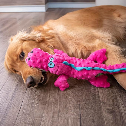goDog Gators Squeaky Plush Dog Toy with Chew Guard Technology, Durable Fabric & Squeaker for Active Play, Pink, Large