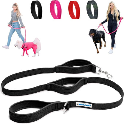 Shed Defender 5 ft. Standard Dog Leash - Three Padded Traffic Handles, Designed in the USA, Dual Layered Thickness Heavy Duty, Reflective Stitching, Large Dogs & Small Breed, Training Lead (Black)