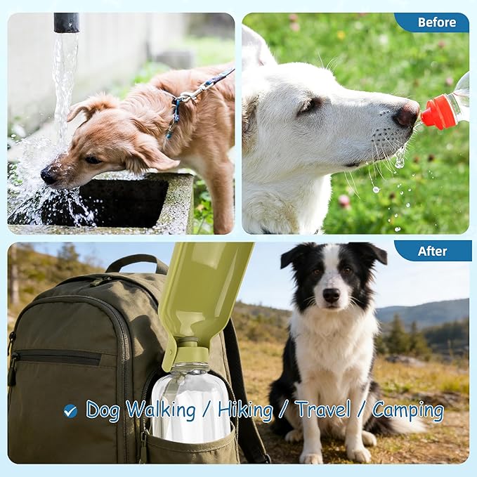 Portable Dog Water Bottle-18 Oz Leak-Proof Green Water Bowl Dispenser for Walk Hiking or Travel