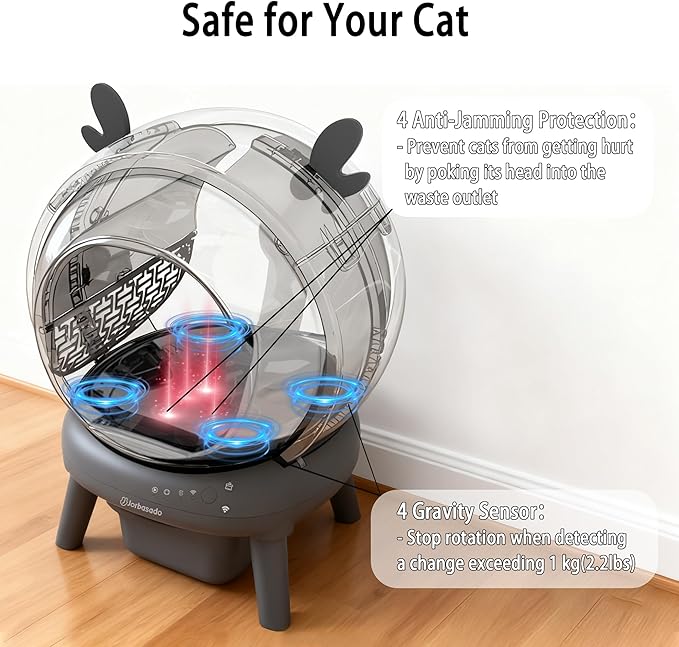 J JORBASADO Self Cleaning Cat Litter Box, 65L Large Capacity Automatic Litter Box Self Cleaning for Multiple Cats with Dual Safety Protection, APP Control & Odor Control, with Deer Antler Decor
