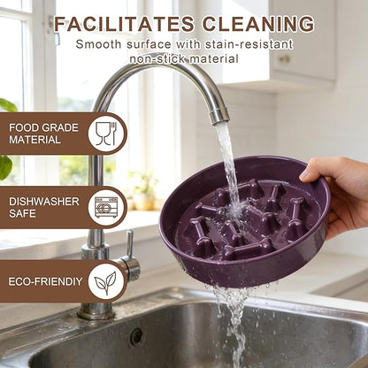 Ceramic Slow Feeder Dog Bowls, Ceramic Slow Feeder Maze Dog Food Bowl, Slow Eating Dog Bowl and Slow Feeder Dog Bowl Anti-Choking for Daily Pet Feeding （Purple Bone）
