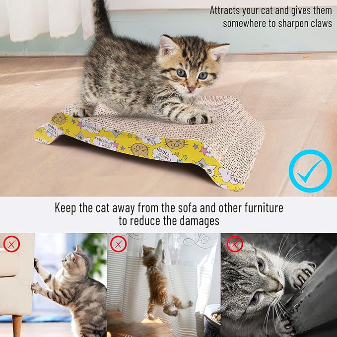 PrimePets Cat Scratcher Lounge 2-Pack, Reversible Wave Cat Scratch Pad for Scratching, Sleeping & Playing, Durable Corrugated Cardboard Cat Bed for Kittens & Small Cats, Includes Catnip
