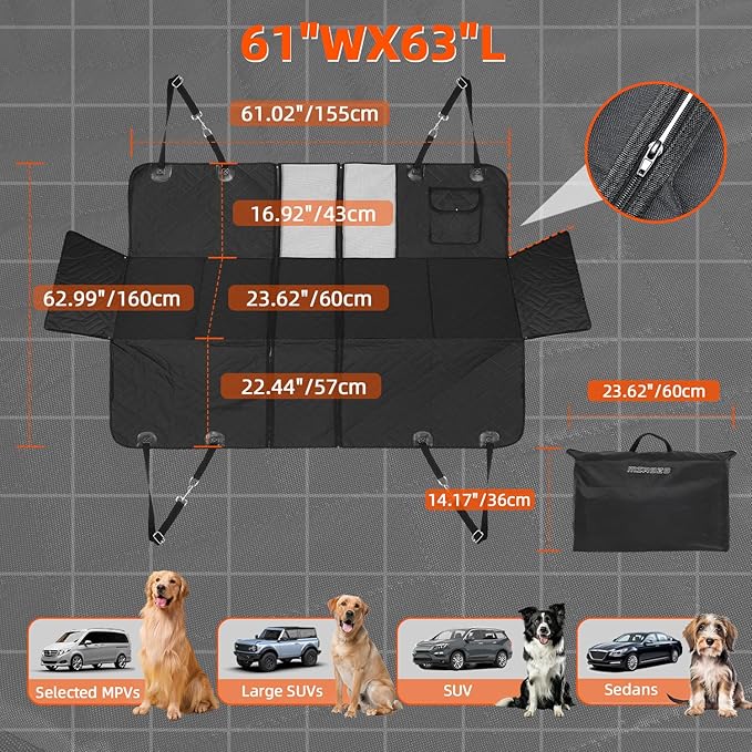 MIROZO Dog Car Seat Cover for Back Seat Hard Bottom,Back Seat Extender for Dogs, 600D Heavy Dog Car Seat Cover Pet Seat Cover Large Space Travel Bag for Dog with 5-Fold Bottom for Truck Car SUV