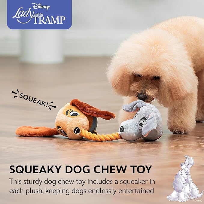 Disney for Pets Lady and The Tramp Rope Pet Toy 14in Dog Toys | Rope Tug Toy for Dogs Inspired by Lady and The Tramp with Crinkle and Squeaker