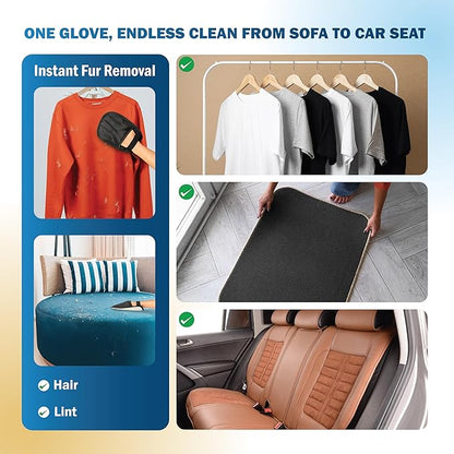 Pet Hair Removal Glove & Mitt for Couch, Furniture & Car Seat, Electrostatic 5-Finger Pet Hair Remover Tool for Dogs & Cats, Reusable Lint & Fur Remover for Carpet, Sofa & Clothing (1 Pack)