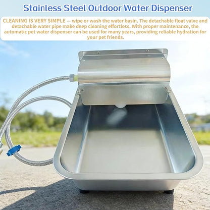 Large Automatic Dog Water Dispenser Stainless Steel Outdoor Dog Water Bowl Self-Filling Dog Bowl, Suitable for Livestock, Dogs, Cats, and Chickens, 3 Gallons