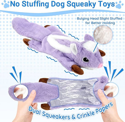 5-Pack Fluff-Free Squeaky Dog Toys - Crinkle No-Stuffing Body & Lightly Filled Head with Treat Hiden Pocket, Dog Toys Bundle for Aggressive Chewers Small Medium Large Dogs to Keep Them Busy