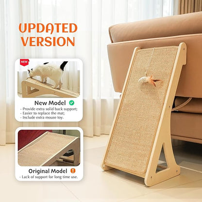 PETKARAY Cat Scratcher, Sisal Cat Scratching Ramp, L Shape Scratch Pad for Indoor Kitty, 27" Wall Furniture Protector with Mouse Toy