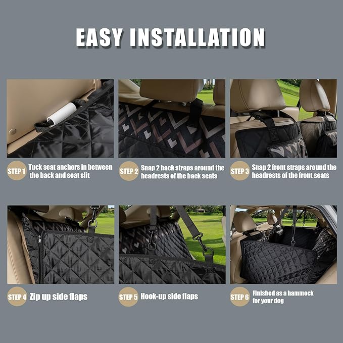 Back Seat Extender, Car Seat Cover for Dogs with Hard Bottom as a Hammock Bridge for Pets Travel, Waterproof Back Protector Fits for Standard Cars & SUVs (Black)