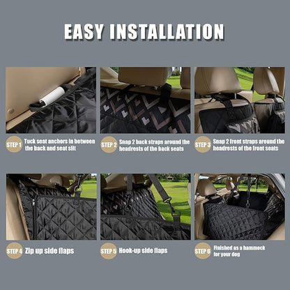 Back Seat Extender, Car Seat Cover for Dogs with Hard Bottom as a Hammock Bridge for Pets Travel, Waterproof Back Protector Fits for Standard Cars & SUVs (Black)