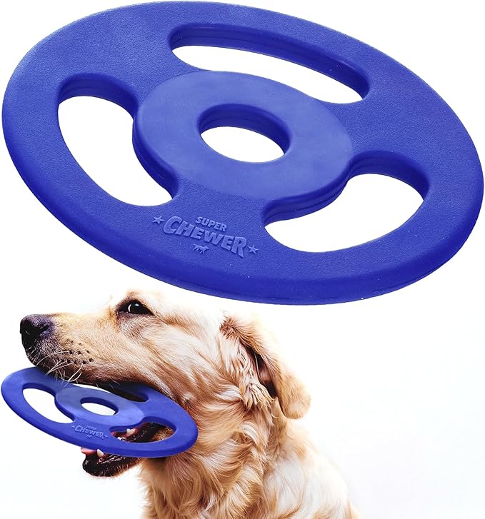 SuperChewer Tough Tug-of-War Flying Disc Toy | Lifetime Replacement | Strong Natural Rubber | Great Tug Disc Fetch Toy for Dogs | Ultra Durable Chew Toys for Aggressive Chewers | For All Breeds