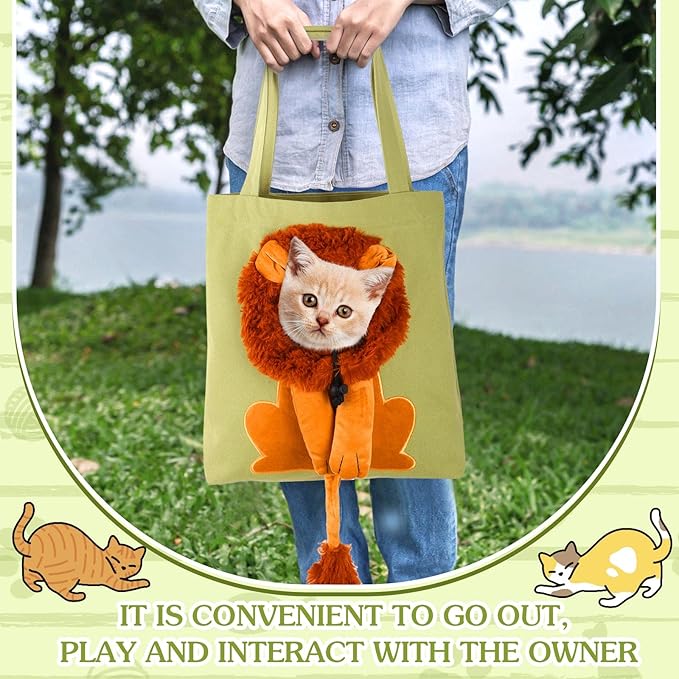 Cunno Pet Canvas Shoulder Bag Lion Shaped Cute Cat Carrier Handbag Portable Carrying Dog Tote Bag for Small Animal Supplies Outdoor Travel(Green)