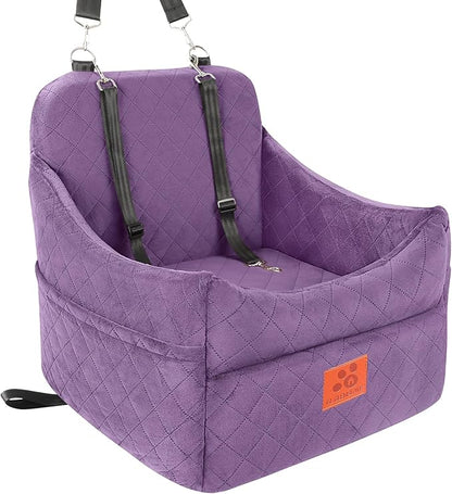 GL GLENSLAVE Dog Car Seat for Small/Medium Dogs, Dog Booster Car Seats with Thick Cushion for Dogs Under 35lbs, Detachable Washable Pet Carseat with Storage Pockets, 2 Safety Belts(Purple)