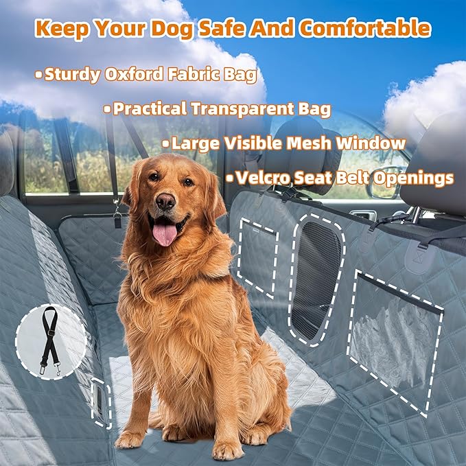 Back Seat Extender for Dogs, Hard Bottom Car Seat Cover for Dogs Supports 400lbs, Waterproof Backseat Protectors for Dog, Upgraded 1680D Heavy Duty Dog Hammock for SUV, Car, Truck (Celadon)