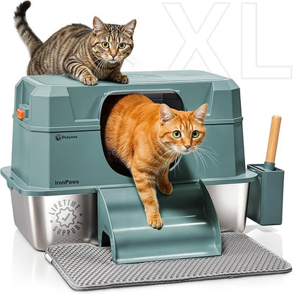 Stainless Steel Cat Litter Box with Lid - XL 3-in-1 Design for Indoor Cats - Stainless Steel Litter Box - Maximum Privacy and Odor Control for Indoor Cats - Green