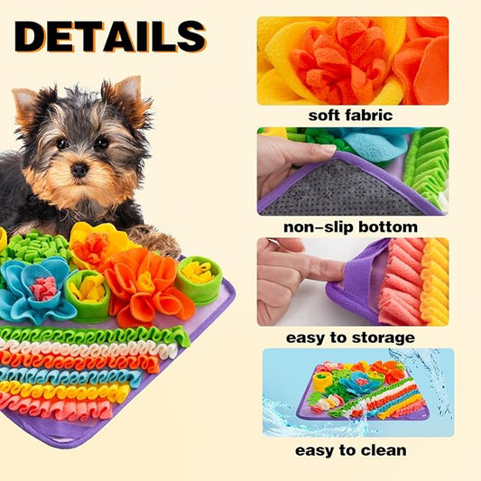 Snuffle Mat for Dogs, Sniff Mat Slow Feeding Mat for Small Pets Cats, Rabbits - Help Stress Relief and Training - Stimulate Your Pet's Foraging Skills! (Purple)
