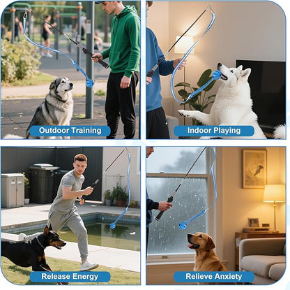 Flirt Pole for Dogs Interactive Dog Pole Toy for Large Medium Small Dogs, Sports Dog Teaser Pole for Tug of War, Flirt Pole with Lure Ball (Extended Pole + Tensile Rope)