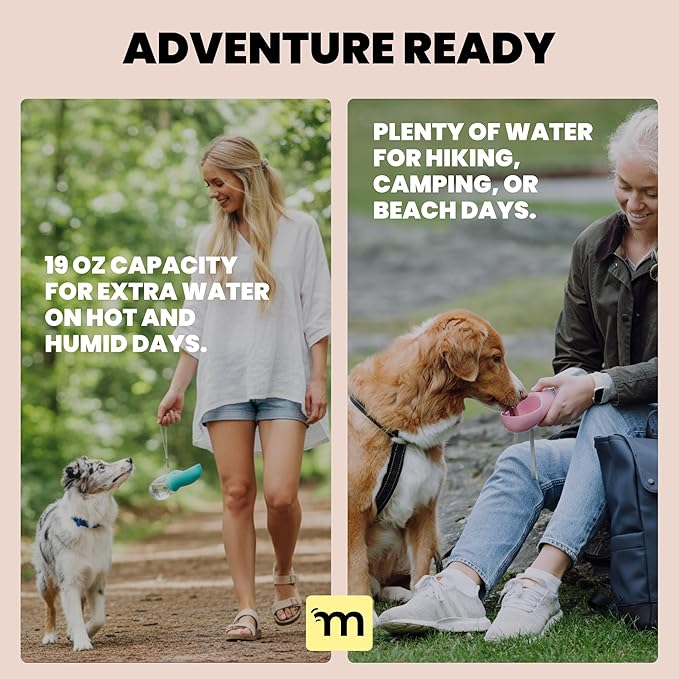 MalsiPree Dog Water Bottle - 19 oz, Navy Blue - One-Hand Leak-Proof Hydration & Pet Water Dispenser - Built-in Travel Bowl & Travel Pet Bowl - BPA-Free for Dog Camping