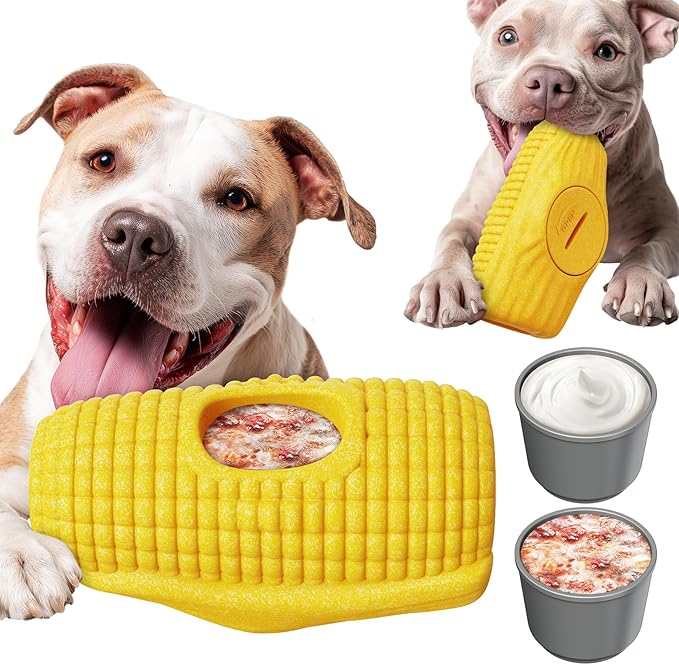Interactive Dog Toys for Aggressive Chewers, Indestructible Dog Toy to Keep Them Busy, Corn-Shaped Durable Dog Chew Toys for Large & Medium Breeds, Frozen Treat Holder for Anxiety Relief & Dental Care