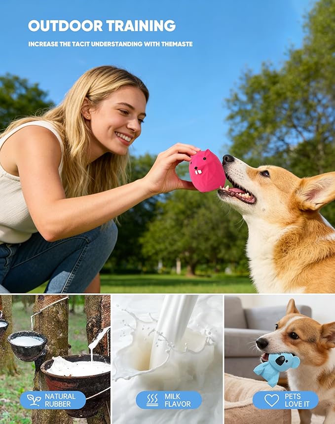 Deeow Natural Latex Dog Toys 2 Pack - Koala & Kangaroo Squeaky Dog Enrichment Toys, Puppy Teething Clean Toys for Small Medium Dogs, Milk Scented Interactive Pet Toys for Anxiety Boredom Relieve